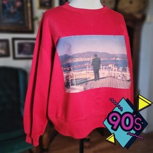 Basic‎ Editions Red Pullover Sweatshirt Vintage 90s Yacht Rock Graphic Crewneck